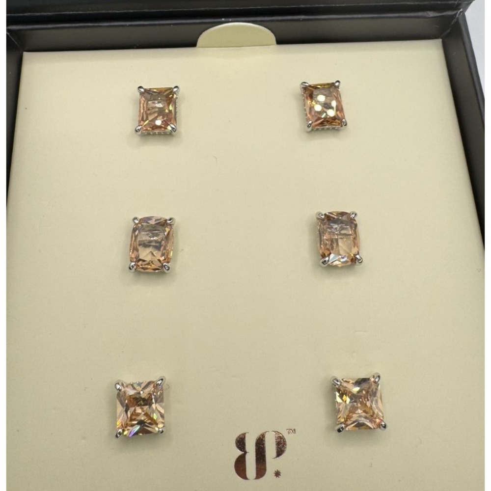 Bomb Party Simply Studs RBP9054 Sparkle In Threes Smokey Topaz CZ Earrings
